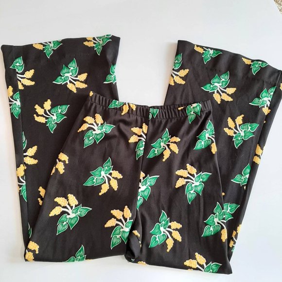 Vtg 70s Polyester Bells Novelty Goldenrod Plant Print Bell Bottom Flare Pants SM - Picture 3 of 8